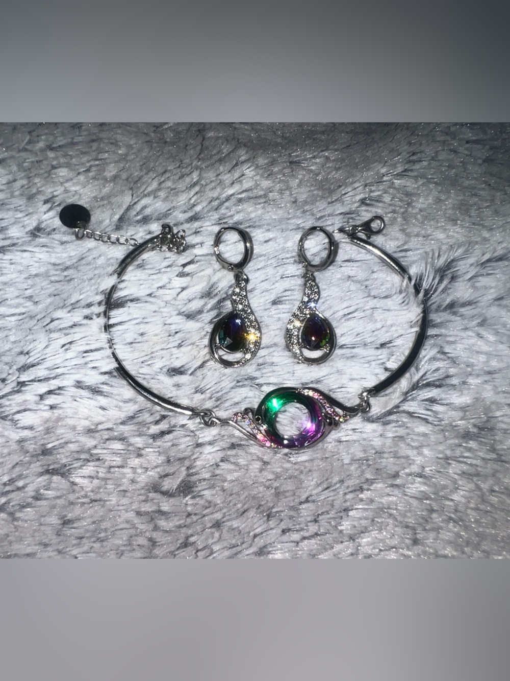 Multi-Color Crystal Teardrop Bracelet and Earrings Set